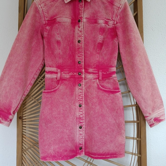 Roberto Cavalli Pink Acid Washed Denim Western Style Long Sleeve Mini Dress - Picture 6 of 14